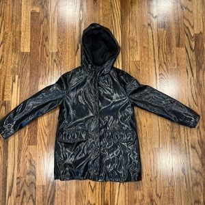 Zara Girls Rubberized Padded Raincoat Jacket Hooded Black Size 11-12